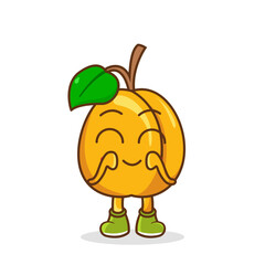 Cute, funny cartoon apricot character. Illustration of a cute apricot character who is pleased