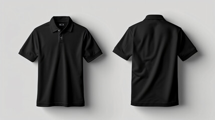This trendy black polo shirt mockup is perfect for showcasing your own designs. The front and back view provide ample space for adding graphics, logos, or patterns. The blank canvas allows c