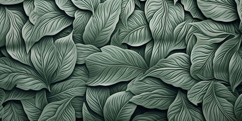 A green background with a pattern of leaves that says green ,Exotic leaves ,
