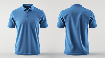 A versatile, modern blue polo shirt mockup that showcases both the front and back views, perfect for adding your own designs and logos. Crafted from high-quality materials, this blank polo s