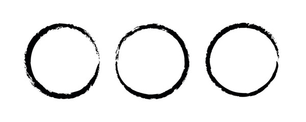 Grunge ink brushcircle style vector illustration isolated on clear background. Set of black paint brush stroke borders.