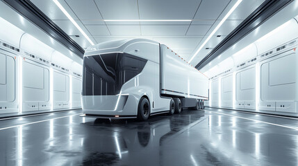 Future truck in white studio. Technology concept. Generative AI