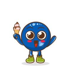 Cute Cartoon blueberry fruit character holding ice cream cone