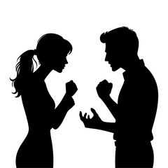 minimal Angry husband and wife couple quarreling, black color vector silhouette