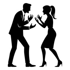 minimal Angry husband and wife couple quarreling, black color vector silhouette