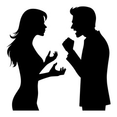 minimal Angry husband and wife couple quarreling, black color vector silhouette