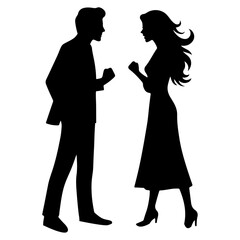 minimal Angry husband and wife couple quarreling, black color vector silhouette