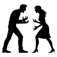 minimal Angry husband and wife couple quarreling, black color vector silhouette