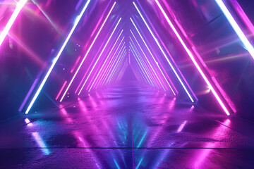 Triangular shape neon glowing laser futuristic sci-fi background, abstract 3d wallpaper concept illustration