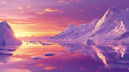 Icebergs in the evening atmosphere and beautiful colors from the sun.