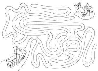 Sea maze graphic black white sketch illustration vector