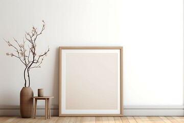 three vertical frame mock-up created with AI generative technology depicting a clean wall and modern room, some plants and a chair mock-up created with AI generative technology
 - obrazy, fototapety, plakaty