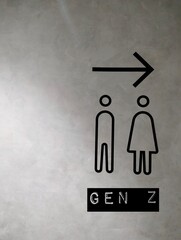On wall copy space background, Man and woman icon with text written GEN Z, means Generation Z or...