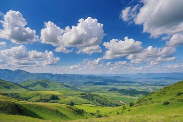 Beautiful view of landscape against blue cloudy sky