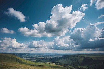 Beautiful view of landscape against blue cloudy sky
