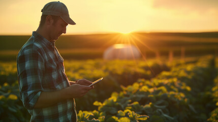 Fototapeta premium Modern farmers use technology to maintain and manage their farms, Smart farmer concept, generative ai