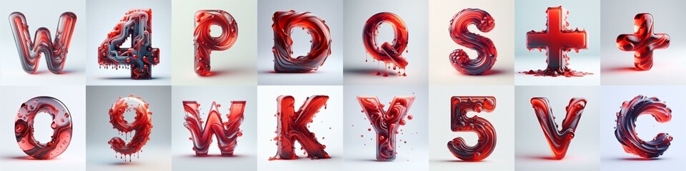 Red glass 3D Lettering Typeface. AI generated illustration