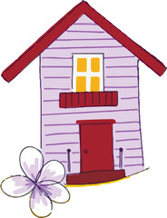 Cartoon cute cozy dreamlike house with flower