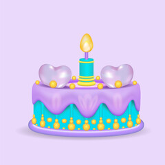 
A birthday cake with icing, candles and a heart.
Vector illustration of a 3d icon.
