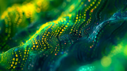 Fototapeta premium Organic Green Texture of a Biomimetic Material with Self-healing Properties, Reminiscent of Alien Flora Pattenrs. Microcospic Abstract Texture
