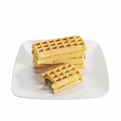 3D rendering of waffles on a plate on a white background