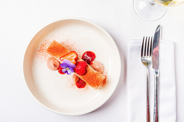 pastry with strawberries and cream