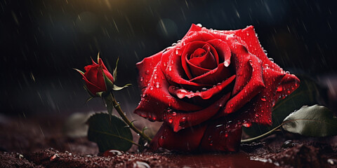 red rose on old wooden simple vectorial rose wallpaper black background, Beautiful flowers with water drops on petals closeup