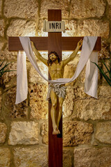 Church crucifix in Mar Licha (Lichaa) monastery in the Qadisha (Kadisha) Holy Valley in Nortern...