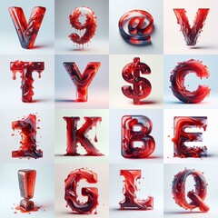 Red glass 3D Lettering Typeface. AI generated illustration