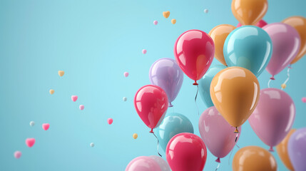 3d multicolored balloons background, space to copy