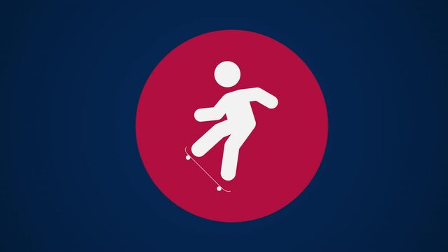 Pictograma de los Juegos Ol&iacute;mpicos de lado derecho con el deporte skateboarding en fondo azul. 