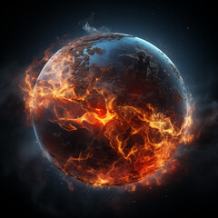 Planet Earth on fire after human kind destroyed every resource available. - obrazy, fototapety, plakaty