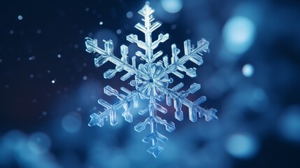 A beautiful snowflake shining on blue.