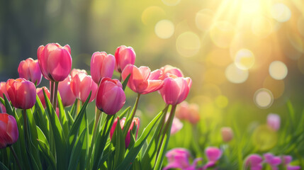 Tulips - Sunny Spring Background with Beautiful Nature