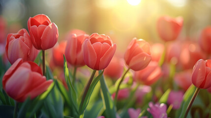 Tulips - Sunny Spring Background with Beautiful Nature