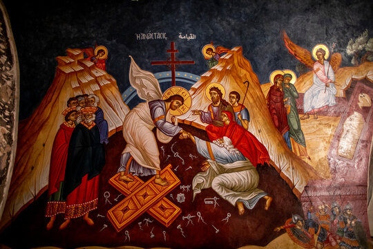 Our Lady of Hamatoura orthodox monastery, Kannoubine Valley, Lebanon. Church fresco