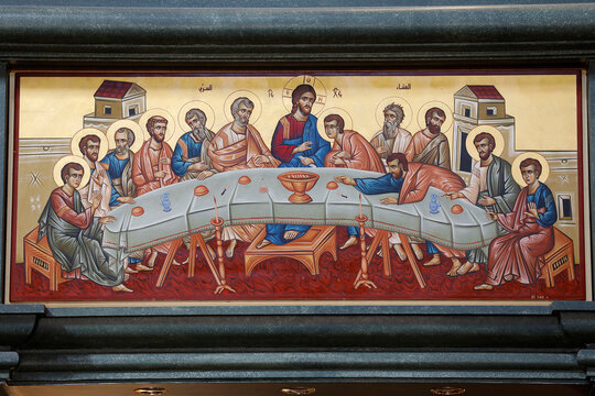 St Elie (Saint Elias) Greek orthodox church, Rabieh, Lebanon. Painting depicting the Last Supper