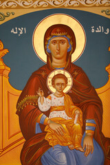 St Elie (Saint Elias) Greek orthodox church, Rabieh, Lebanon. Virgin and child painting detail.