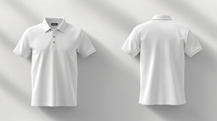 A versatile blank white polo shirt mockup that is perfect for showcasing your custom designs and branding. This high-quality image features both the front and back views of the polo shirt, a