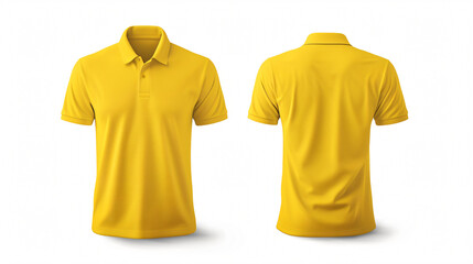 Front and back yellow polo shirt mockup featuring a blank design, perfect for showcasing your creative customizations. The vibrant yellow color adds a trendy touch to your virtual clothing s