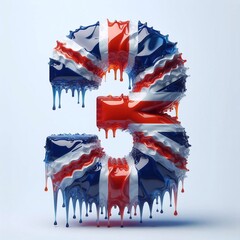 Glasss digit 3 in color of United Kingdom flag. AI generated illustration