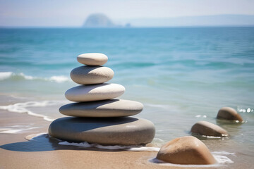 Fototapeta na wymiar Tranquil Coastal Yoga: Serene Beach Balance and Meditation Amidst Nature's Harmony. Generative AI.