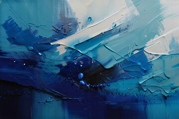 Contemporary Abstract Art: Blue and White Oil Painting Banner Background. Generative AI.
