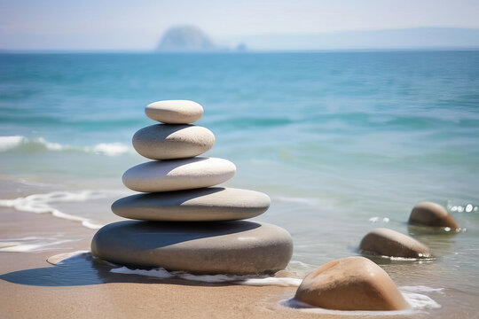 Tranquil Coastal Yoga: Serene Beach Balance and Meditation Amidst Nature's Harmony. Generative AI.