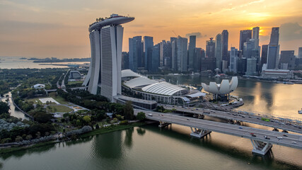 Aerial view Singapore city landscape skyline and skyscraper at sunset - 727061340