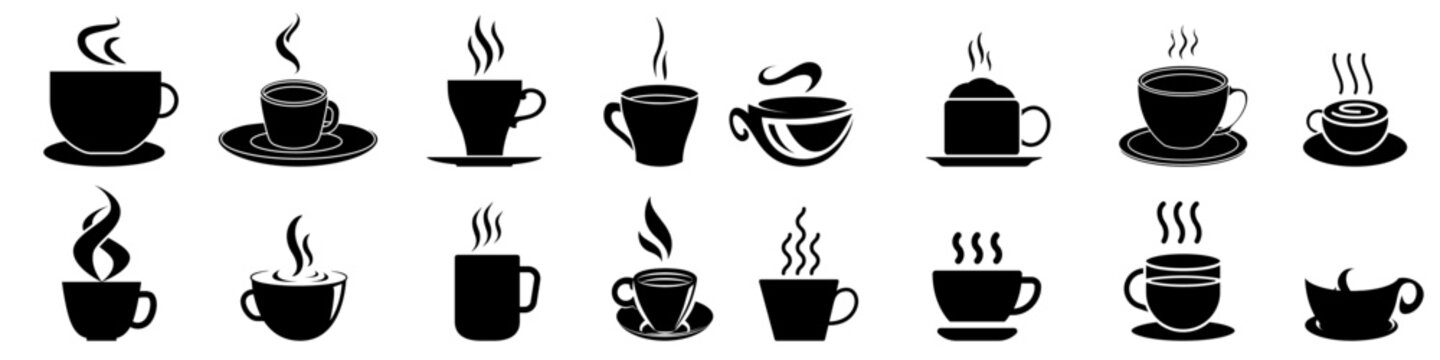 Coffee icon vector set. Hot drink illustration sign collection. Coffee house symbol. Coffee machine logo.