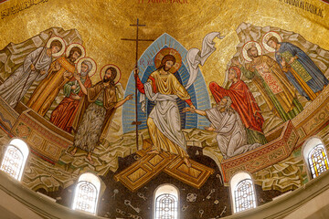 Saint Paul melkite (Greek catholic) cathedral, Harissa, Lebanon. Ceiling fresco or mosaic depicting...