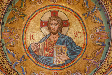 Saint Paul melkite (Greek catholic) cathedral, Harissa, Lebanon. Ceiling fresco or mosaic depicting...