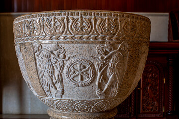 Saint Paul melkite (Greek catholic) cathedral, Harissa, Lebanon. Baptistery reliefs