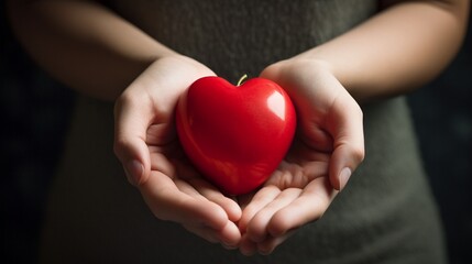 Gentle hands cradle a red heart, conveying the essence of family care and heart-related insurance.